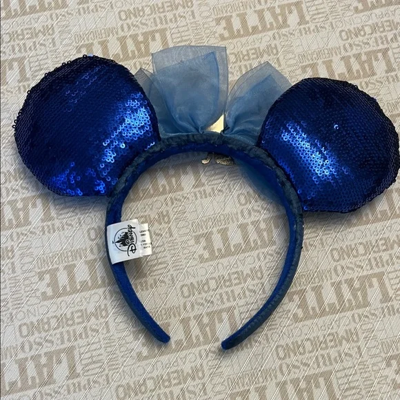 Disney Peter Pan and Annual Pass Blue Sequin Mouse Ears Disney Minnie Mouse Main Attraction PETER PANS FLIGHT Ear  main image 3